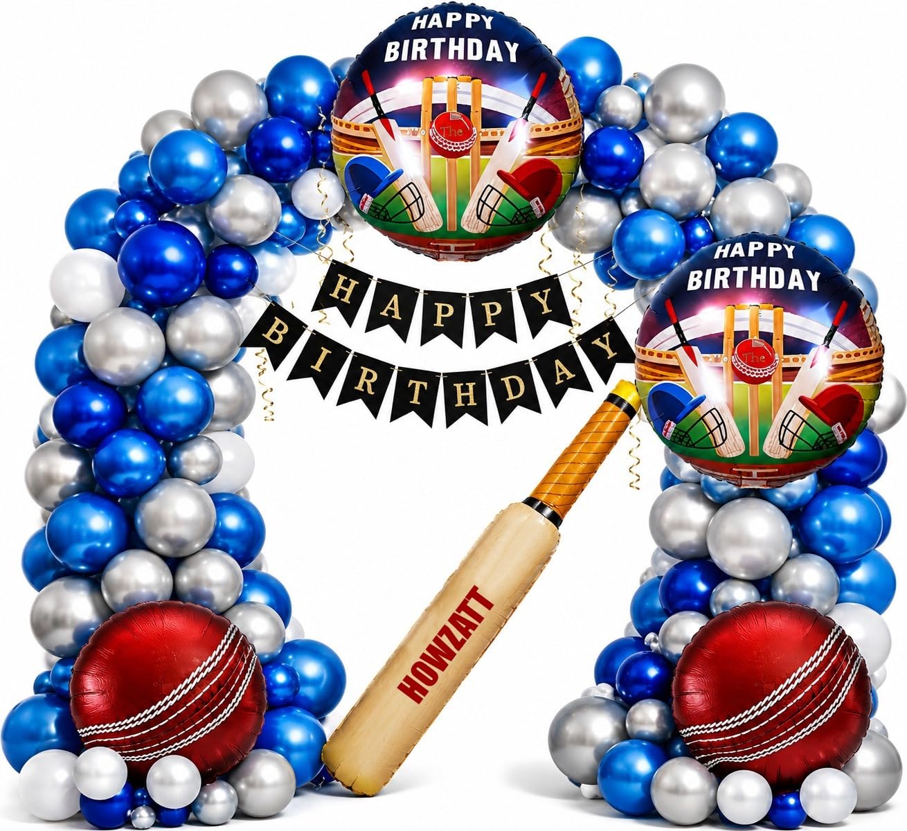 Cricket Theme Birthday Decoration Kit with Balloon, Black Happy Birthday Banner, Cricket Foil Balloons – Blue Silver Party Decoration Set for Boys Kids (Pack of 36)-image-25