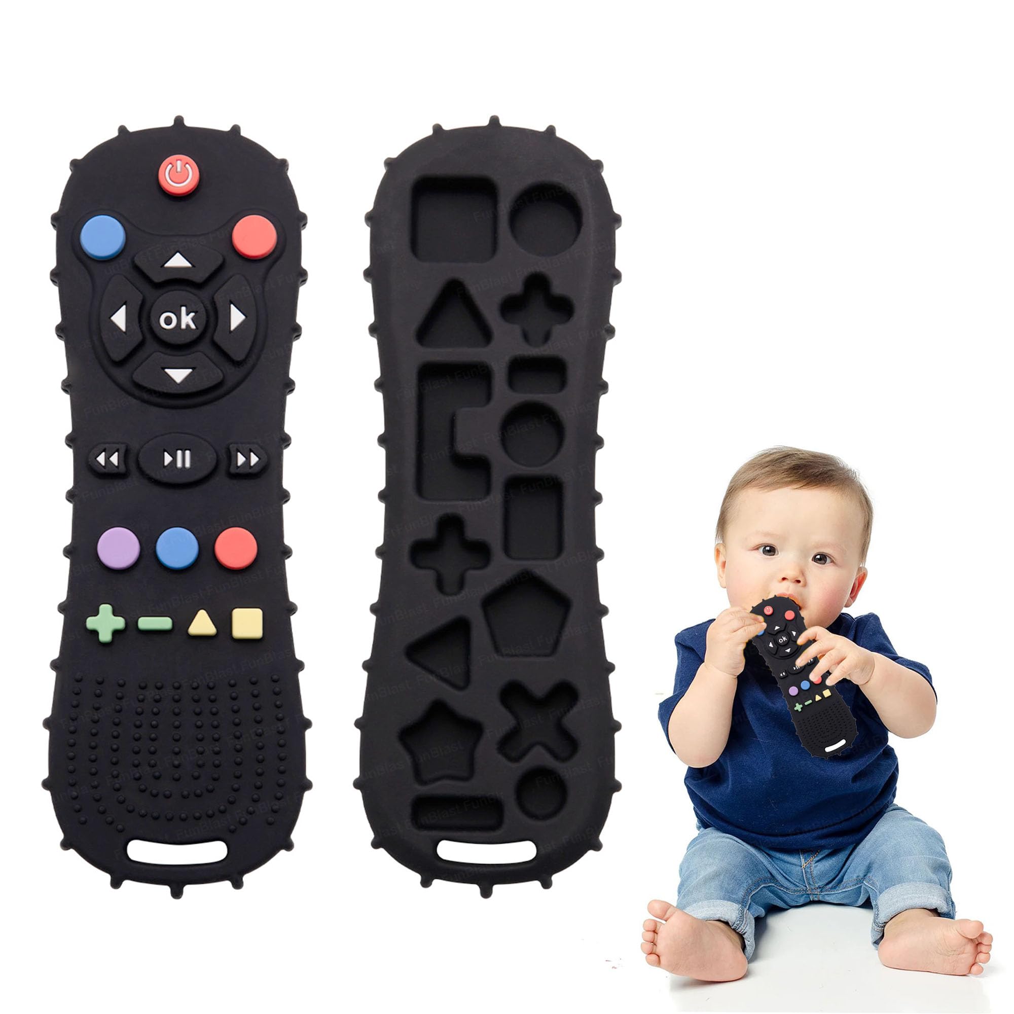 FunBlast Teether for Babies - Silicone Remote Teether for 3+ Month Baby & Toddlers, Teething Toys for Babies and Toddlers, Helps Biting Skills Development, Activity Toys for Babies (Black-)-image-33