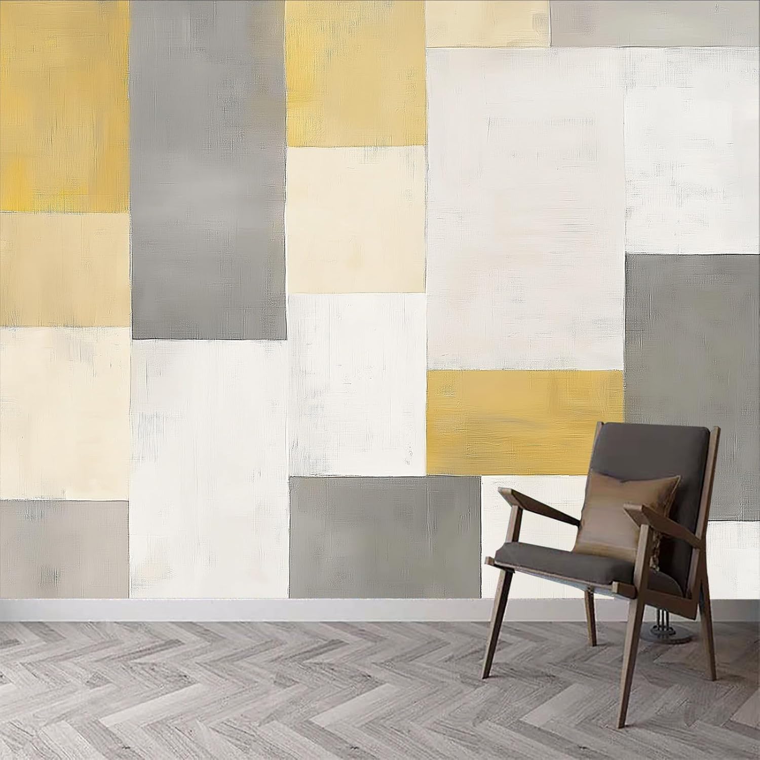 Papier peint panoramique géométrique gris 450x315 cm intissé pour salon