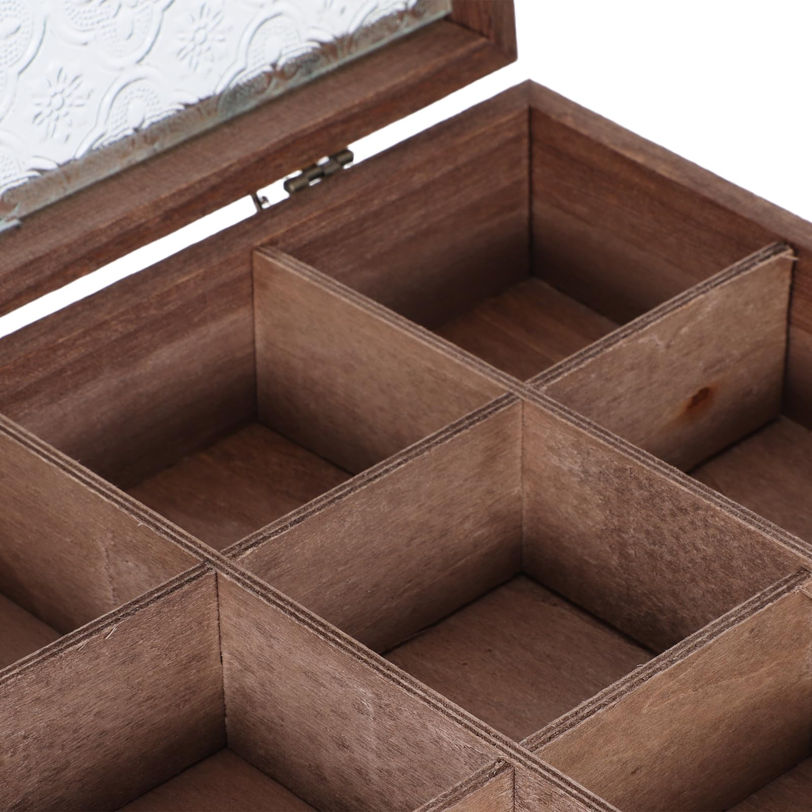 NUOBESTY Organisateur de Sachets de Thé 12 Compartiments en Bois Noyer, Boîte à Thé Compartimentée 23 X 23 X 6 Cm, Rangement Compact Cuisine et Bureau avec Fenêtre D’accès Rapide