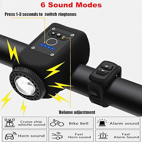 Miniatura 3 de Bocina de bicicleta eléctrica y luz de bicicleta 2 en 1, bocina de bicicleta fuerte de 110 dB, 5 modos de sonido, luz delantera de bicicleta