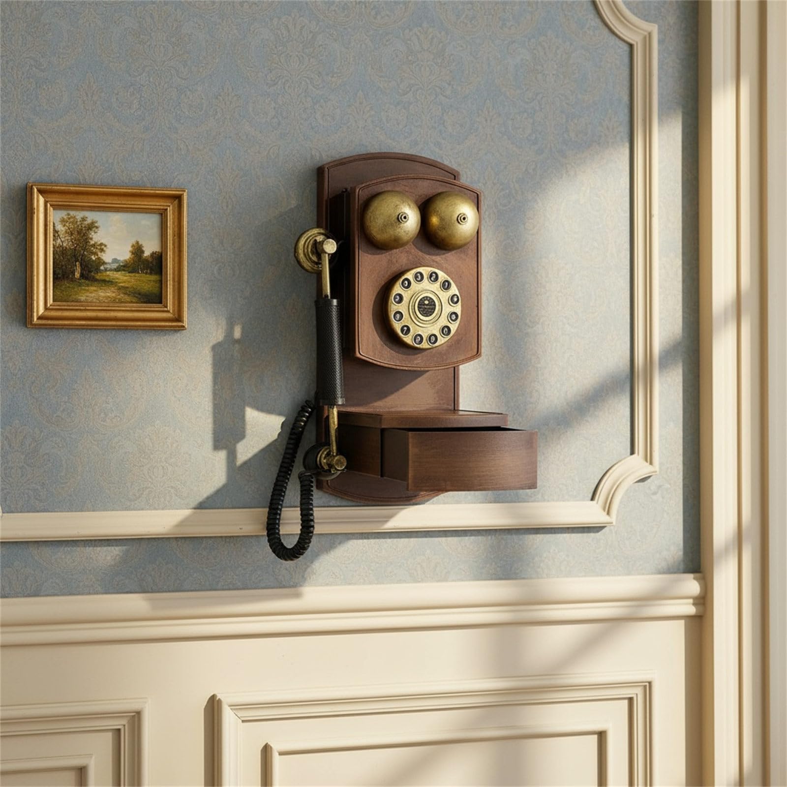 Retro Klassisches Wandtelefon mit Schnur, antikes Festnetztelefon mit Aufbewahrungsbox, modernes Homeoffice