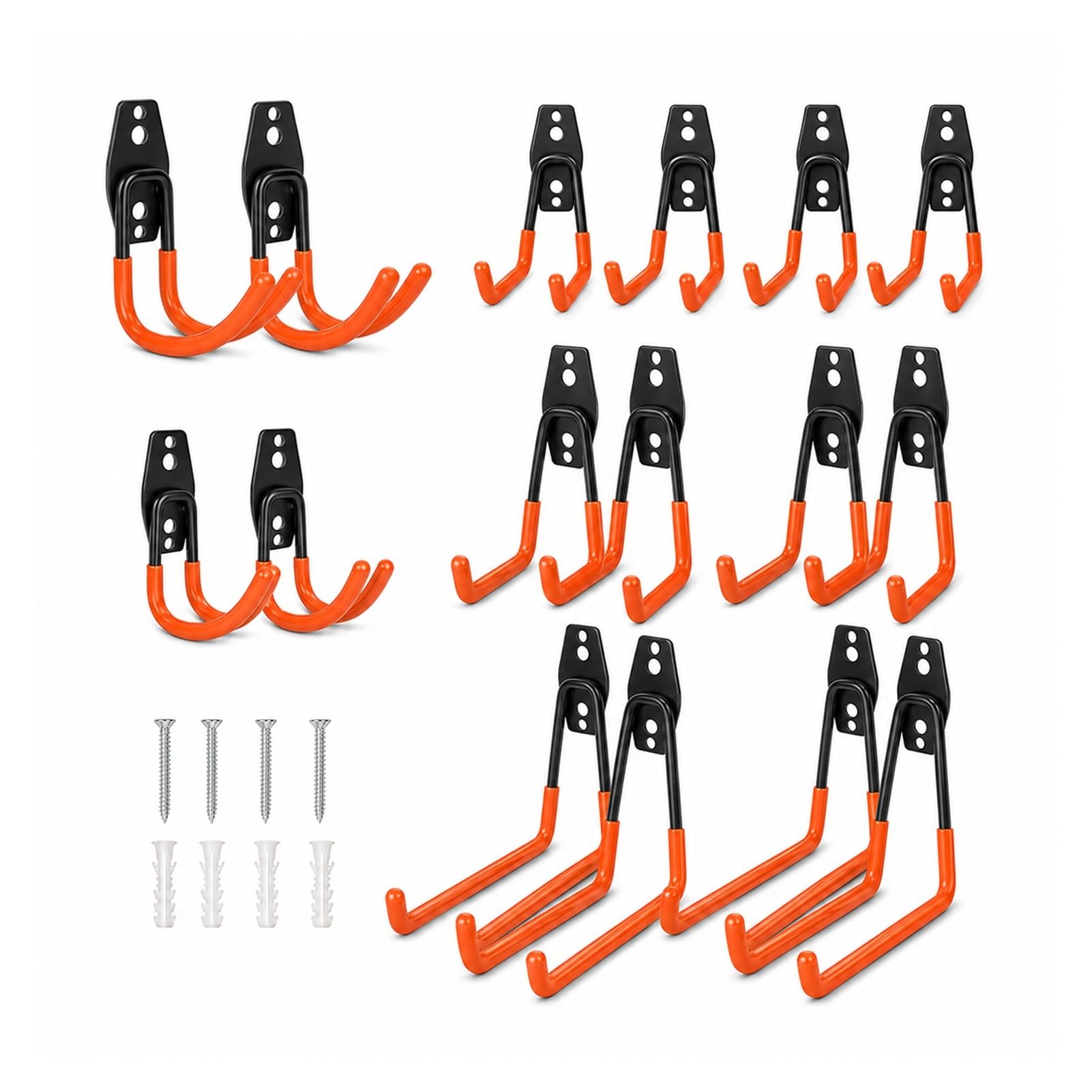 Ganci da Parete con Rivestimento in Gomma Antigraffio, Ganci Garage Doppia Crampata in Acciaio, Porta Attrezzi da Parete in Ferro per Officina, Garage, Trapani e Tubi(Orange)