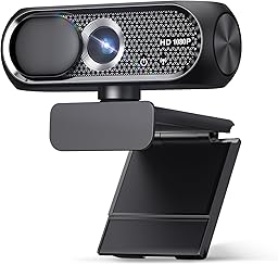 1080P HD Webcam with Microphone, Noise Cancellation, Privacy Cover, Wide-Angle Lens, Auto Light Correction, Plug & Play USB Web Camera for Laptop, Desktop, PC, Mac, Zoom, Skype, Streaming (Black)