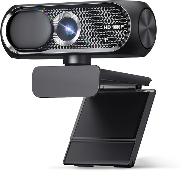 1080P HD Webcam with Microphone, Noise Cancellation, Privacy Cover, Wide-Angle Lens, Auto Light Correction, Plug & Play USB Web Camera for Laptop, Desktop, PC, Mac, Zoom, Skype, Streaming (Black) - 1