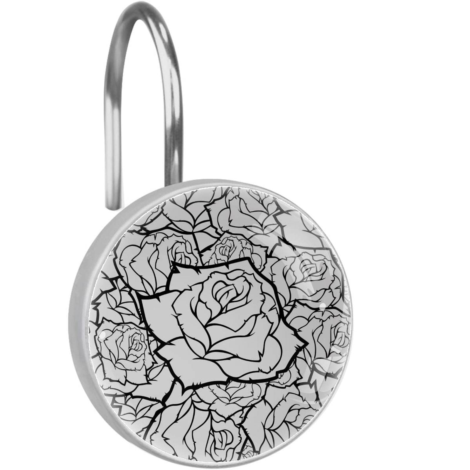 Crochets rideau de douche inox lot de 12 anneaux noirs et blancs au design chic pour salle de bain