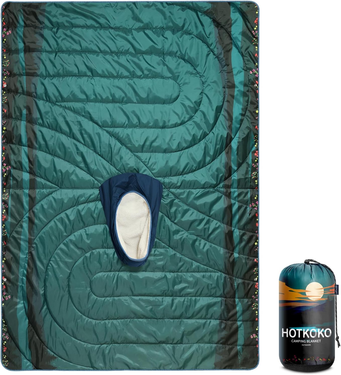 Camping Blanket, Poncho Wearable Hoodie Blankets Outdoor Waterproof Windproof Warm Durable & Portable for Stadium, Concerts, Car,Travel, Beach, Picnic, Grass,75 * 52 inch