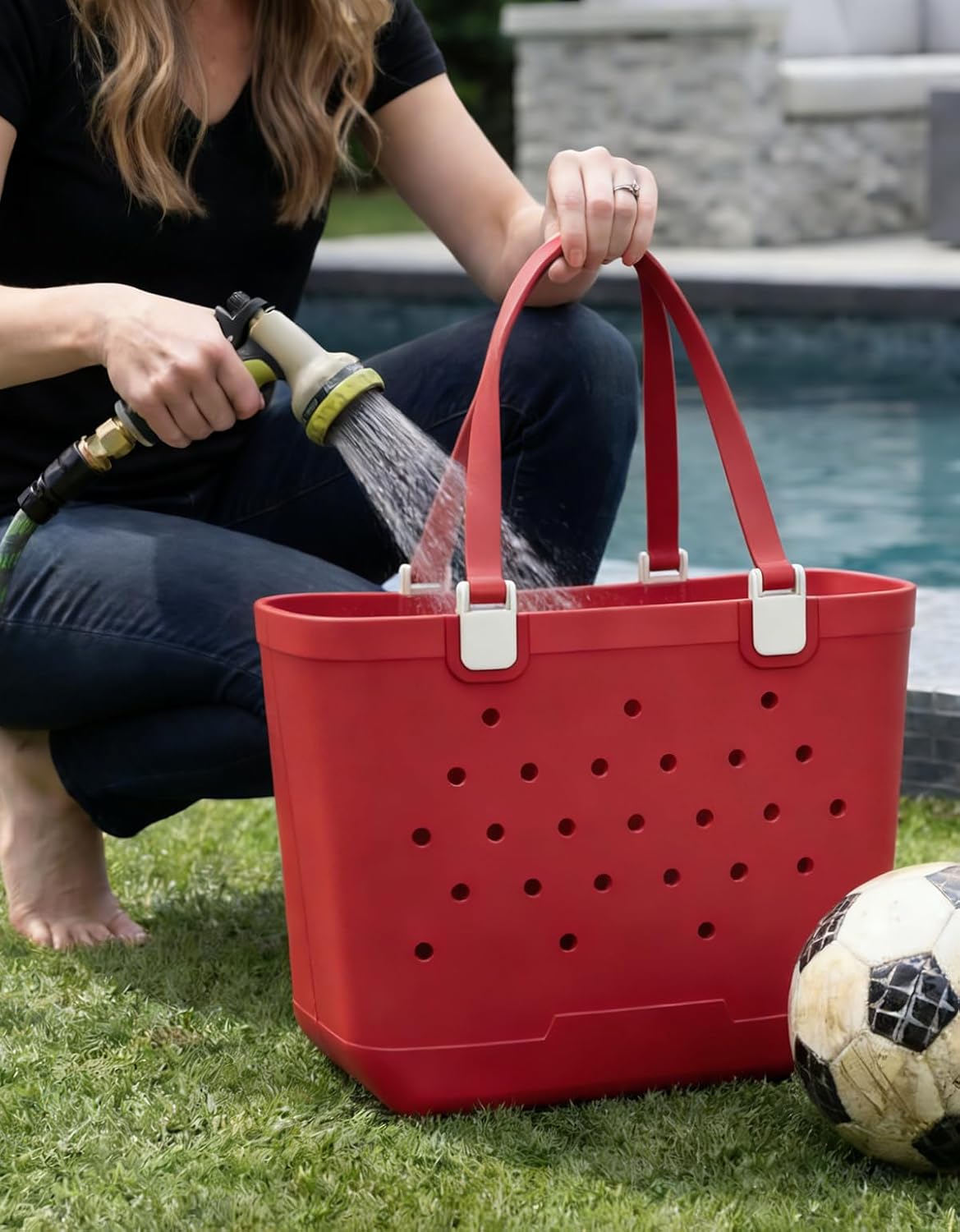 Beach Bag - Sandproof Rubber Tote with Waterproof Zipper Pocket for Travel, Pool, Boat, Sports, Groceries-Large Size - Image 2