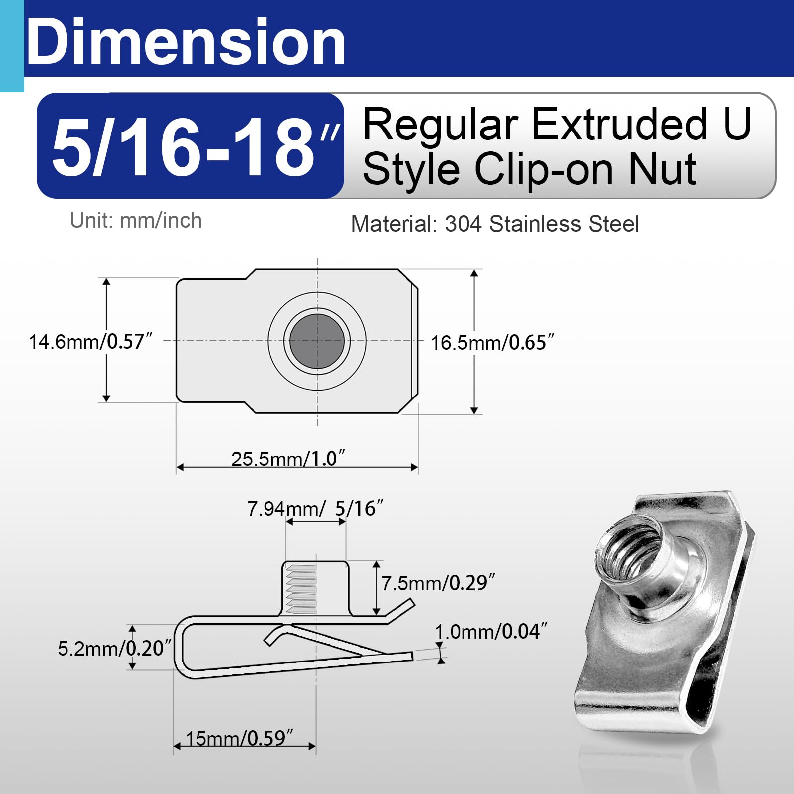 Stainless Steel U Nuts - 20 Pack -2