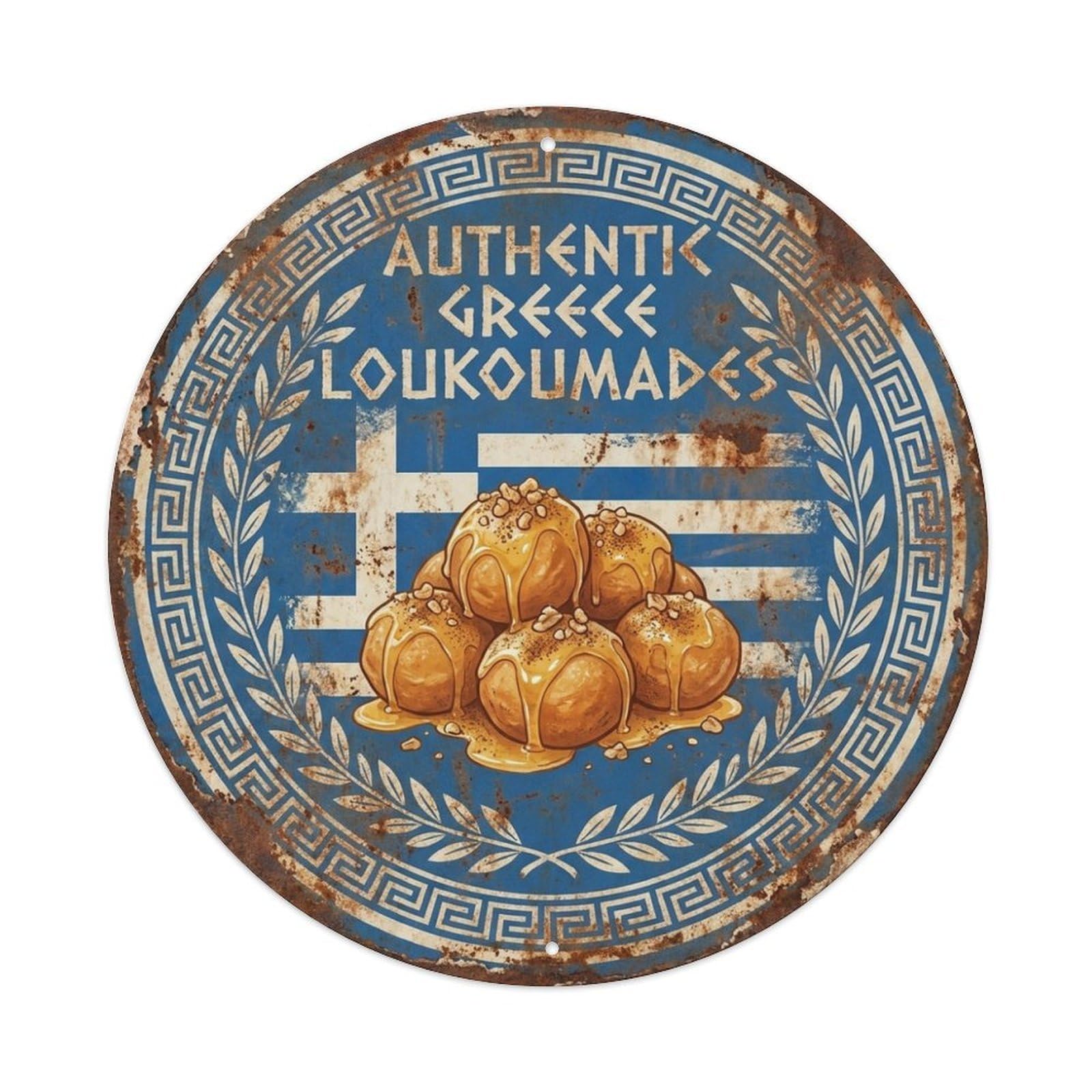 Olhnbad Style Greece Travel Loukoumades Dessert Cuisine Metal Tin Sign