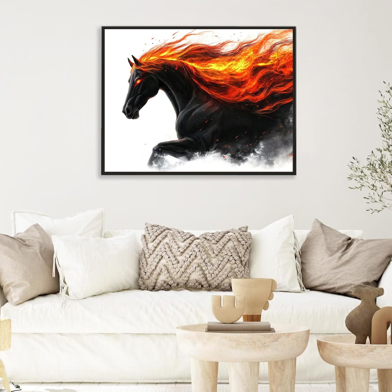 Peinture Numéros Adulte flamme cheval, Peinture Numero avec Pinceaux et Couleurs Acryliques, Loisirs Créatifs Adultes, Design Moderne Esthétique, Décoration Murale Salon Sans Châssis 50x70cm m5g-322