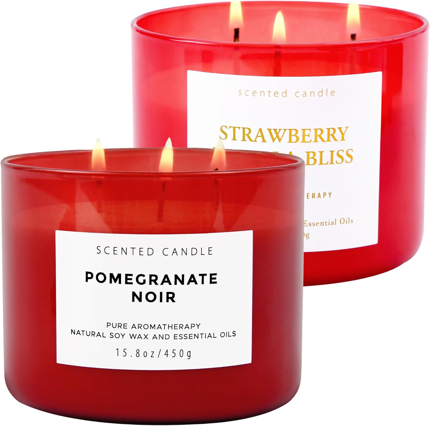 Pomegranate Noir and Strawberry Vanilla Bliss 3 Wick Scented Candles Bundle Set of 2 x 15.8 Oz