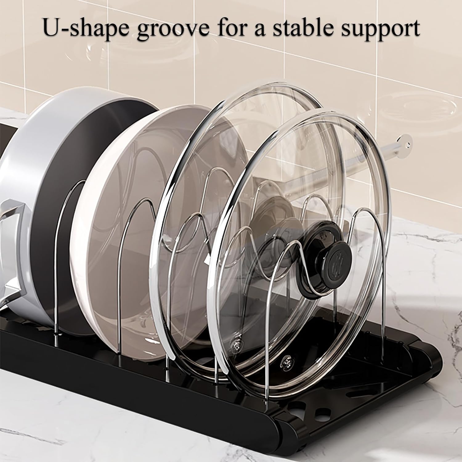 Pot Rack : 13.6"-22.2" Pots and Pans Organizer Under Cabinet,Black