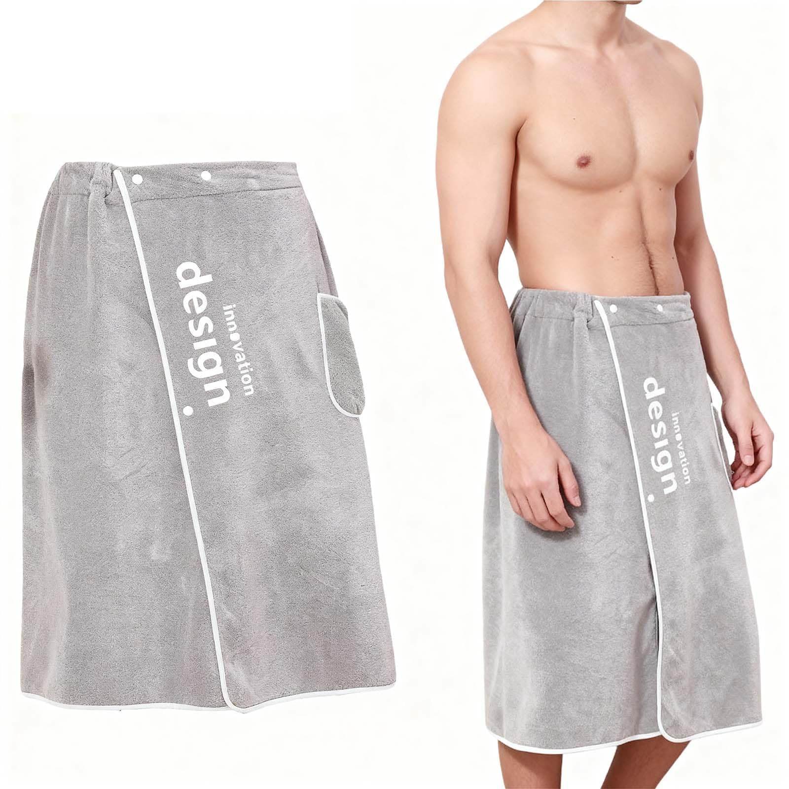 Zhyuan Men's Grey Sauna Kilt Terry Towelling, Sauna Towel For Sauna Terry Cloth Kilt With Buttons For Sauna Kilt With Patch Pocket, Sauna Kilt With Press Stud