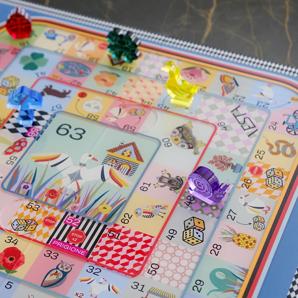 VESTA Jeu de table Vest'Oca – Inspiré du jeu de l'oie – Cristal acrylique – 40 x 40 cm – Coffret cadeau – Fabriqué en Italie