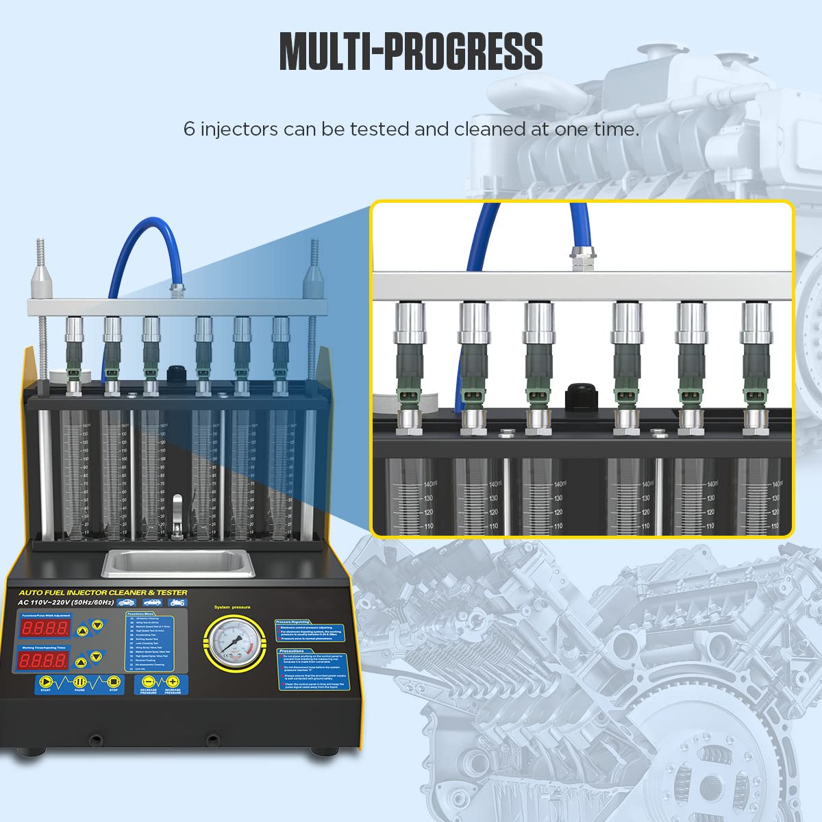Probador de limpiador de inyectores de combustible de 6 cilindros Probador de limpiador de inyectores de combustible de onda ultrasónica CT200 Probadores de inyectores de combustible 110V/220V