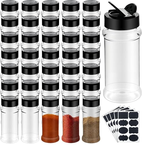 Ysglory 36 Pack 3 Oz Plastic Spice Jars Bottles Empty Seasoning Bottles Containers Small Clear Spice Shaker and Stickers with Black Cap for Storing Spices, Salt, Herbs