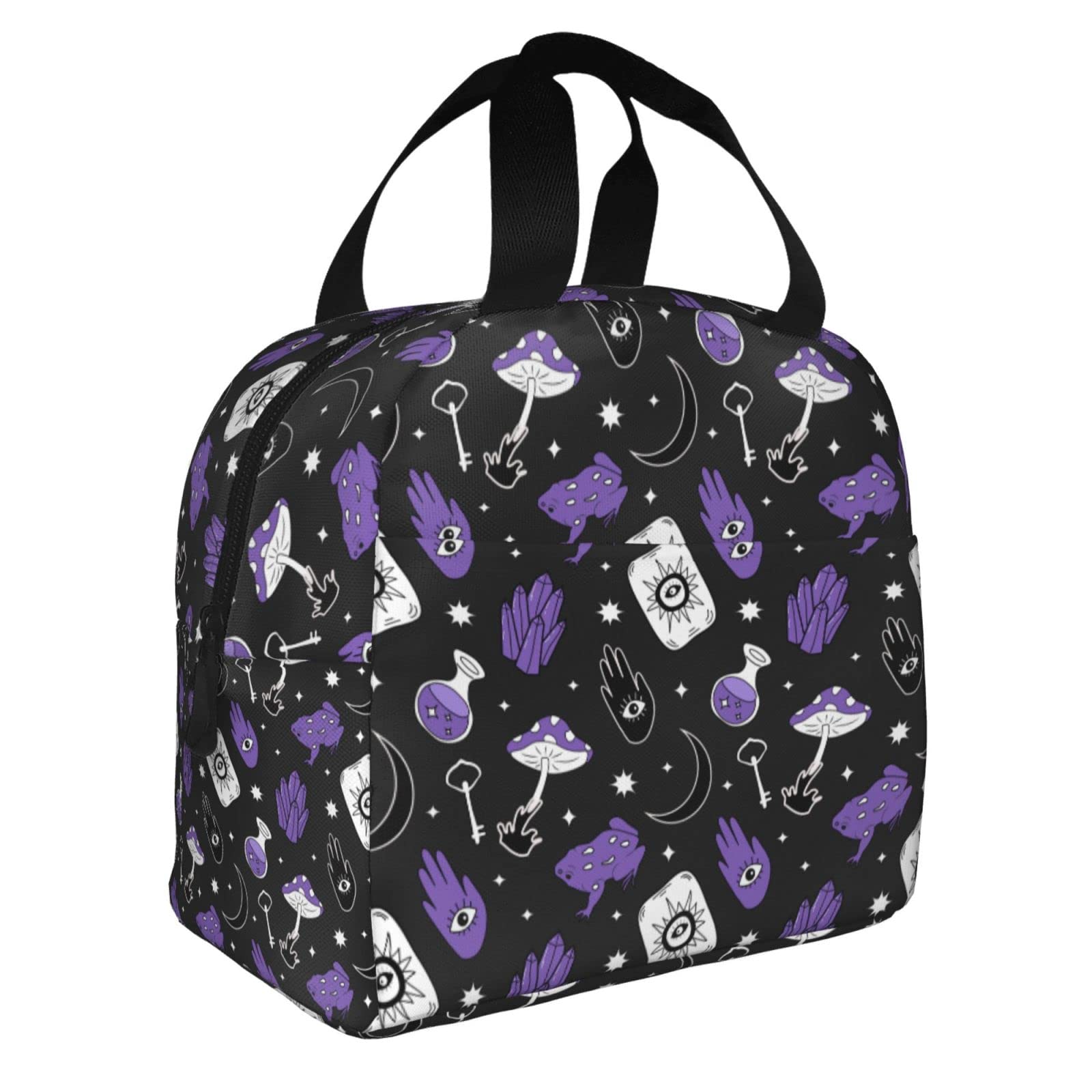 VOOHDDY Halloween Witch Magic Witchcraft Purple Black Insulated Lunch Bag For Men Women Reusable Lunch Box Container Waterproof Portable Cooler