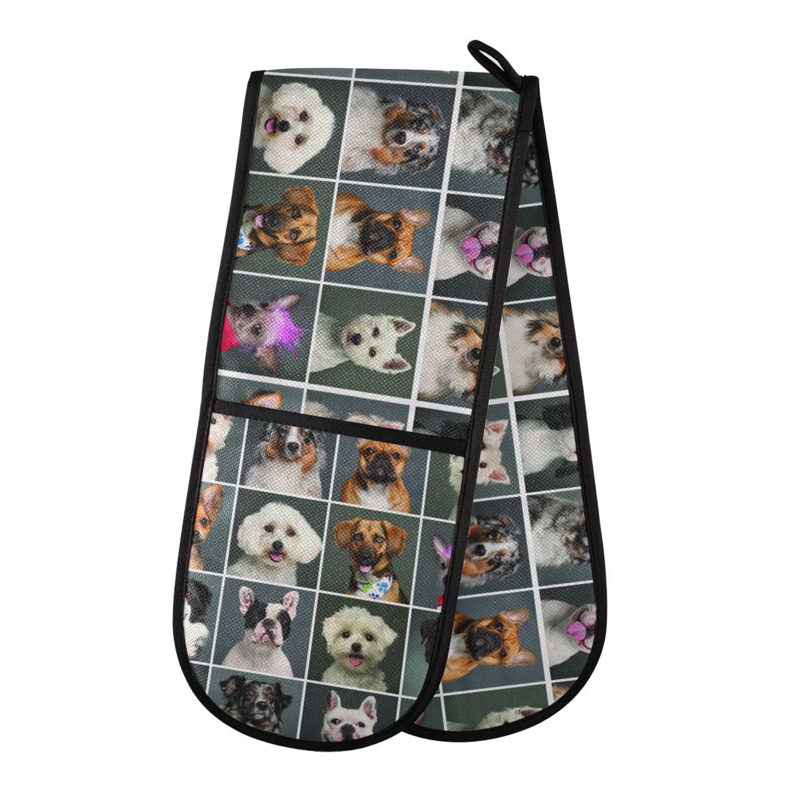 Double Oven Glove Cute Dog Breed Heat Resistant Double Ovens Mitt Modern Cooking Gloves Potholders