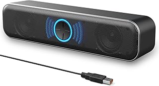 VZOOZCN [Upgraded] USB Computer Speakers for Desktop, Laptop, PC Gaming Speakers with Stereo Loud Sound, Enhanced Bass, RGB Changing Light, Small Computer Sound Bar for Windows/macOS/Chrome OS/Linux