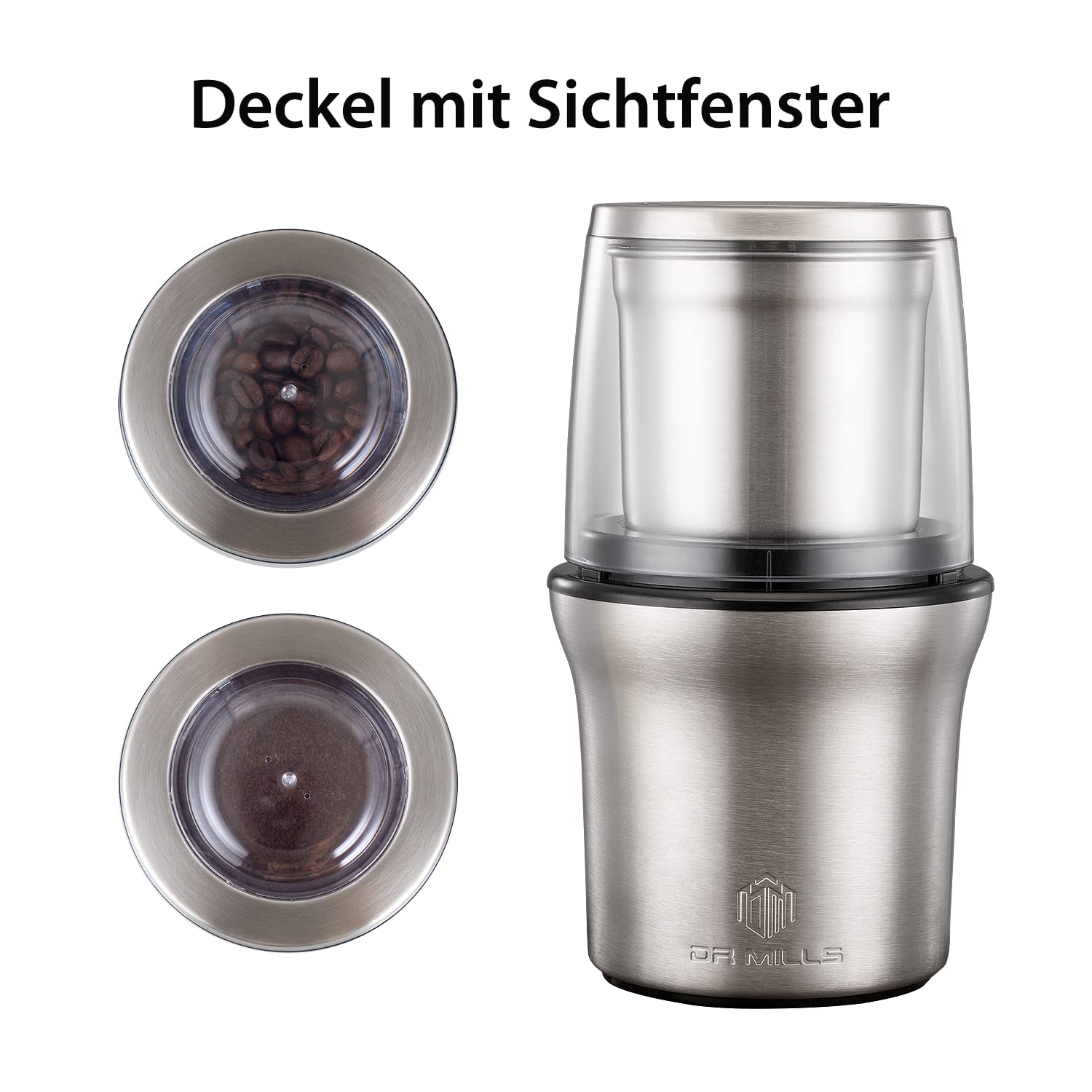 DR MILLS DM-7412M - Molinillo eléctrico para especias y café, molinillo y cuchillo, taza extraíble, cuchillo sin lavar y taza sin lavar están hechos de acero inoxidable SUS304