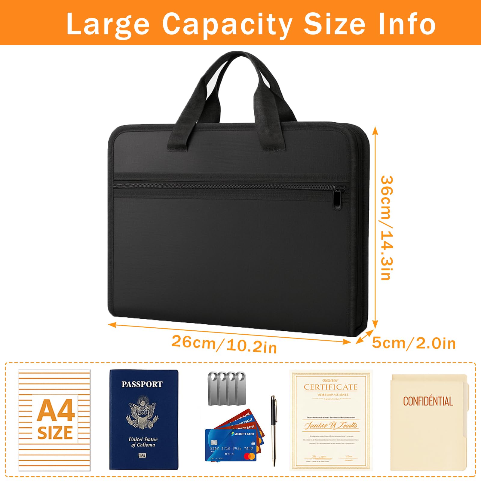 Pochette Ignifuge et Etanche avec 13 Compartiments, Porte Documents Ignifuge, A4 Pochette Anti Feu pour Passeport, Certificats, Bureau