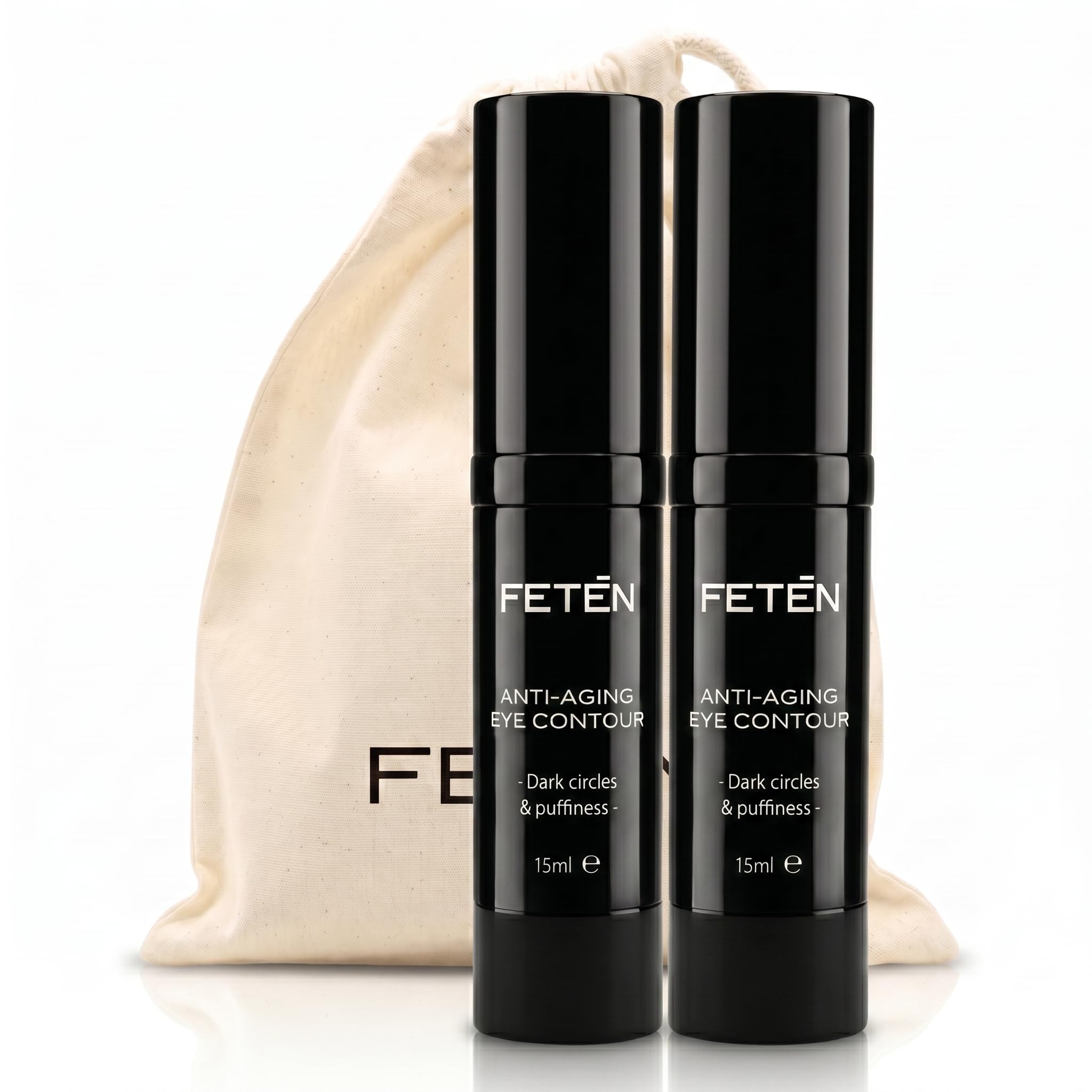 FETEN Contorno Occhi Uomo - Crema Antiocchiaie per occhiaie scure e borse effetto immediato, Siero Antirughe con Vitamina C per palpebre cadenti, Trattamento Schiarente 15ml (Confezione da 2)