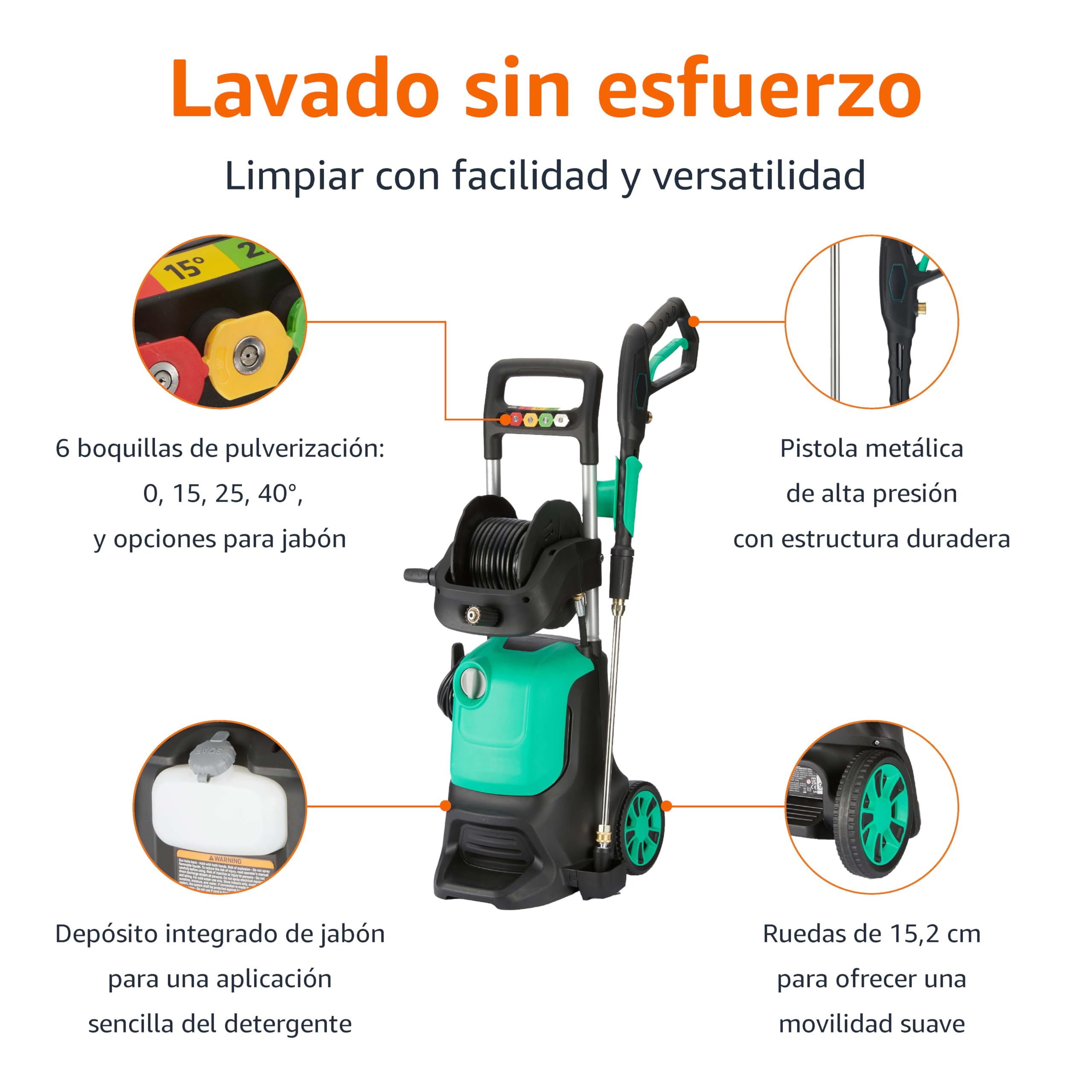 Amazon Basics Corded Pressure Washers, 2200 W, Max 145 Bar, Maximum Flow Rate: 500 l/h, Green — view 2