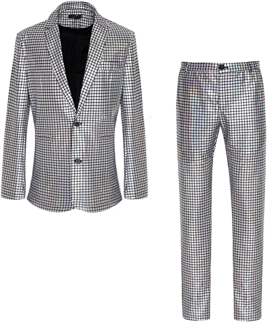 Men's 70s Disco Suit Set with Metal Sequin Jacket and Pants