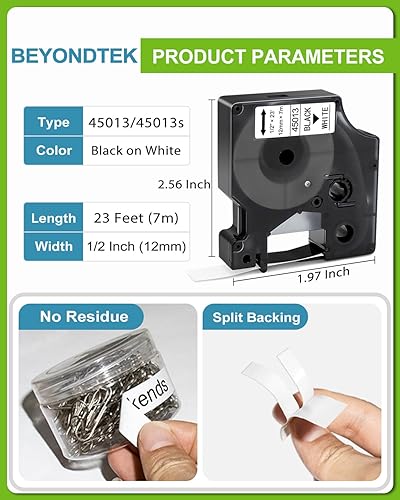 Miniatura 2 de Trabajo para cartuchos Dymo D1 para etiquetadoras 45013 12 pulgadas con recambios de etiquetadora D1 45013s 0.472 in x 9.8 ft negro sobre blanco