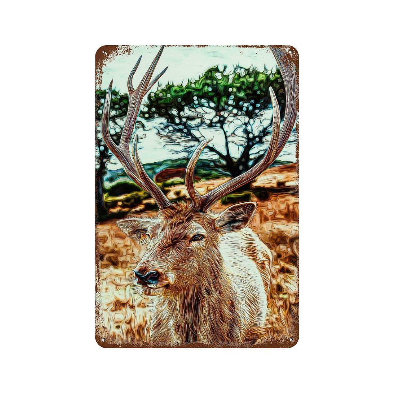 Rusty Metal Tin Sign with Reindeer Design 11.8"x7.9", for Farmhouse, Kitchen And Entryway Decor, Classic Wall Plaque