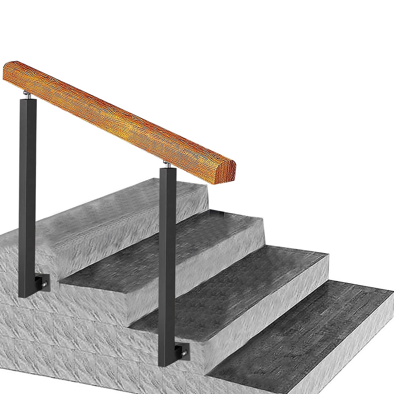 GLDYTVF Adjustable Solid Wood il for 1-3 Steps Safety Grab Rail with 270° Angle Brackets Wall Fittings for Stairs Garden Balcony - 95cm Height 60cm/24inch