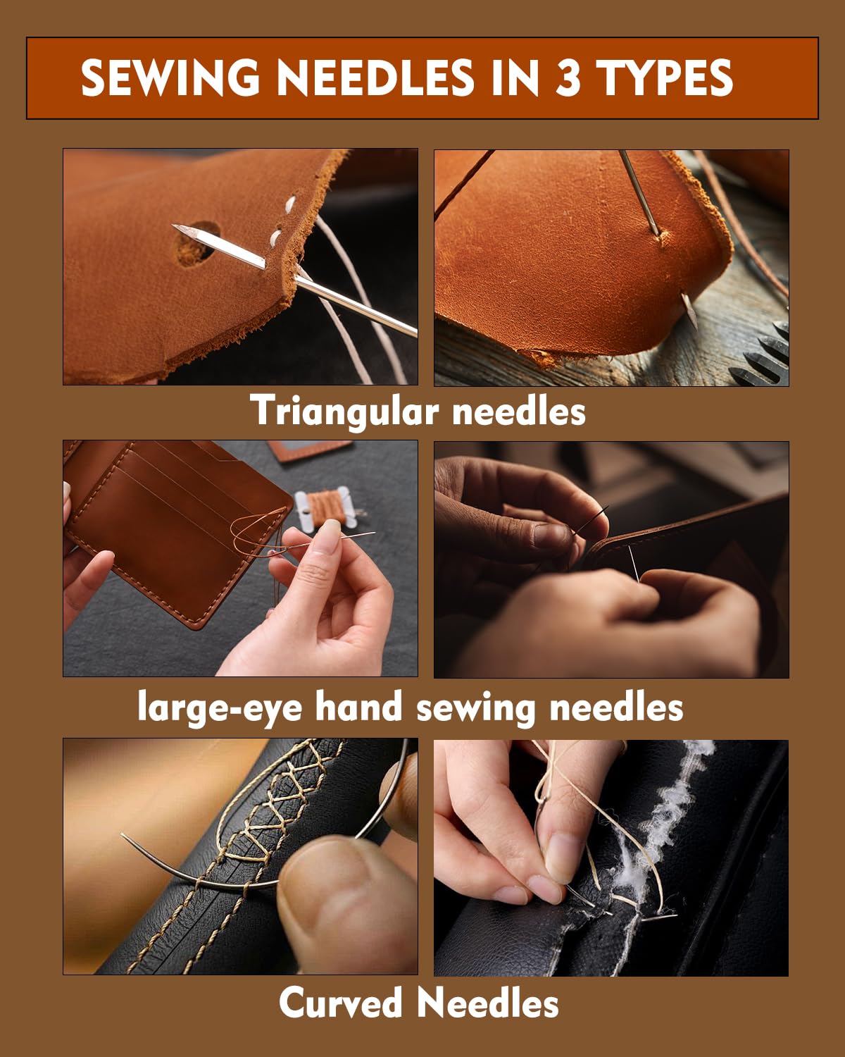 FOUSNOW Juego de 28 agujas de coser a mano resistentes, agujas de tapicería para coser a mano, kit de agujas de coser con agujas de coser de madera, cojín para cuero, sofá, lienzo, reparación de