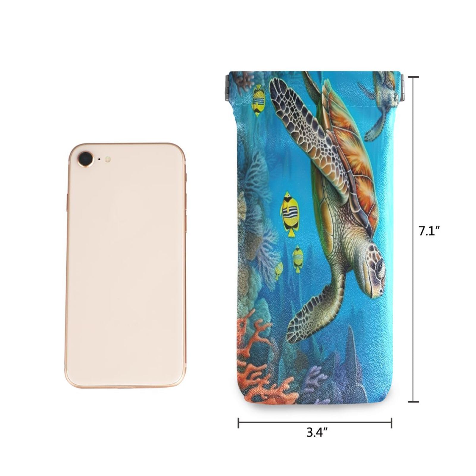 FLildon Sea Turtle Eyeglasses Pouch Squeeze Top Sunglasses Case Soft PU Leather Eyeglass Bag for Men Women