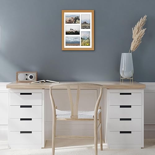 Miniatura 5 de Americanflat Marco de fotos de collage de 11 x 14 in en roble con cinco pantallas de fotos de 4 x 6 in, formato horizontal y vertical de cristal