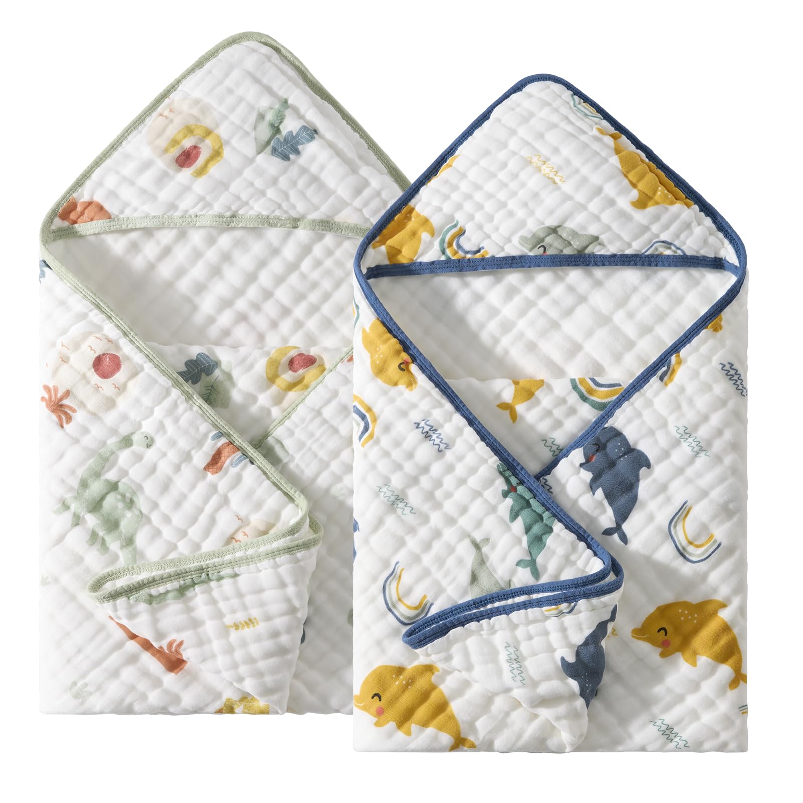 usbettas Baby Hooded Towel 2 Pack, Ultra Absorbent & Soft Muslin Baby Towel - 32 x 32 Inches, Baby Bath Towel for Newborns, Infants & Toddlers, Ideal