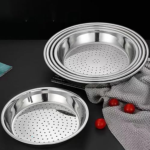 Miniatura 4 de Placa de vapor, 2 unidades de red de vapor redonda de acero inoxidable de 12.6 pulgadas para cocinar al vapor de alimentos (plata, L)