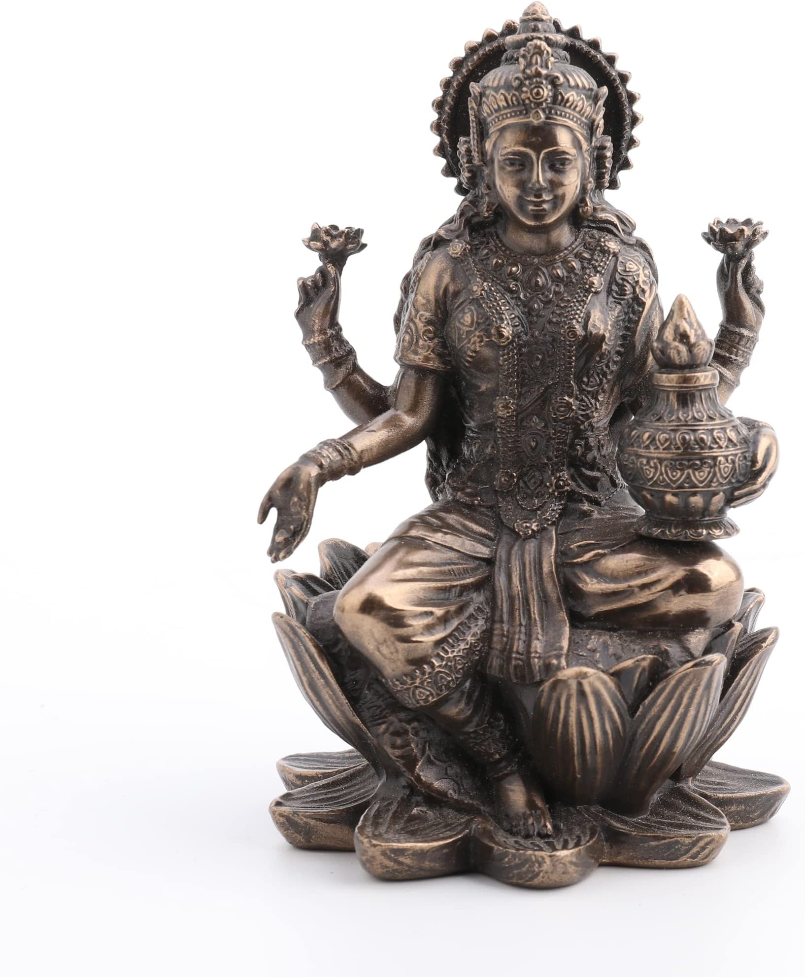 Veronese Design 3.3" Hindu God Lakshmi Sitting On Lotus Cast Resin Antique Bronze Finish Statue Fortune Sculpture