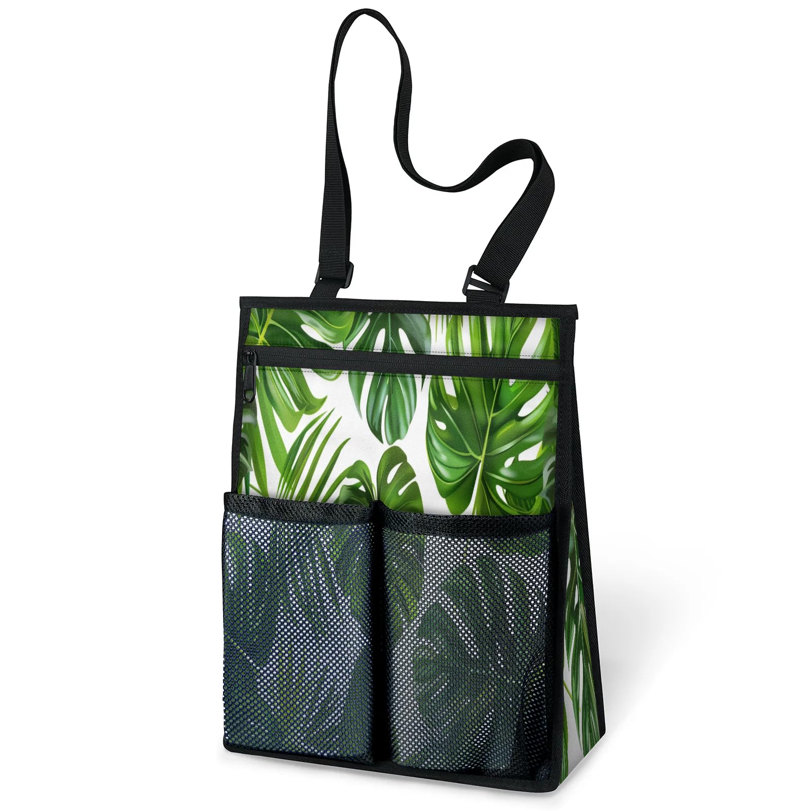 Ourtheme Tropical Leaves Portable Shower Bag for Travel Gym Camp Beach Tote Shower Caddy Bags Hanging Toiletry Organizer