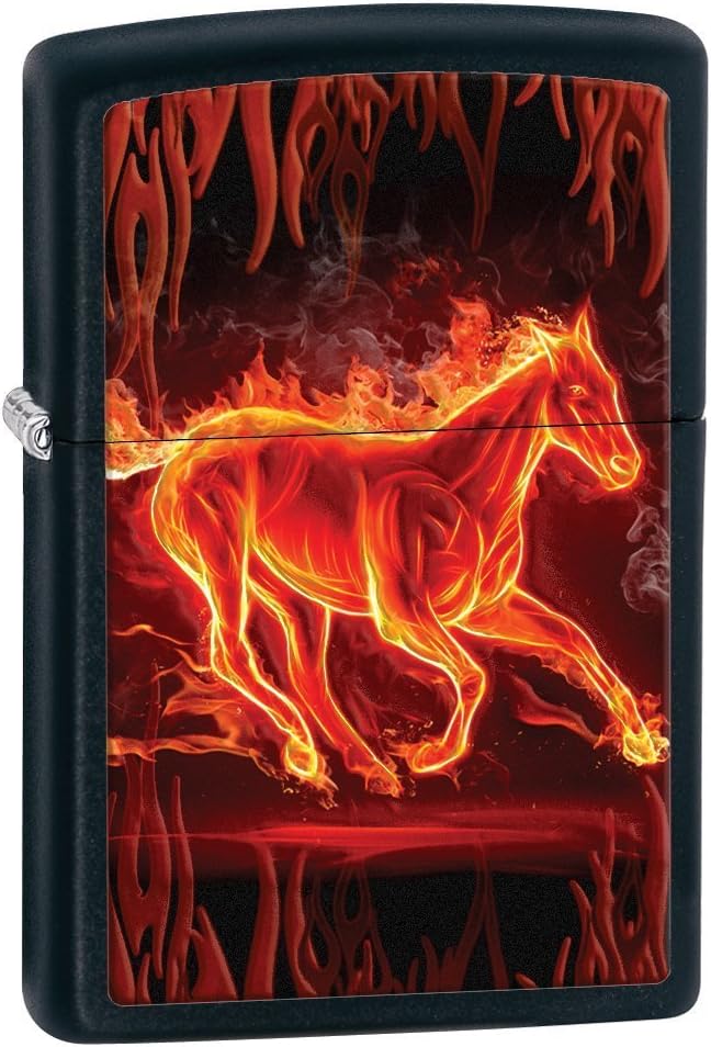 Zippo Black Matte Horse Flaming Lighter