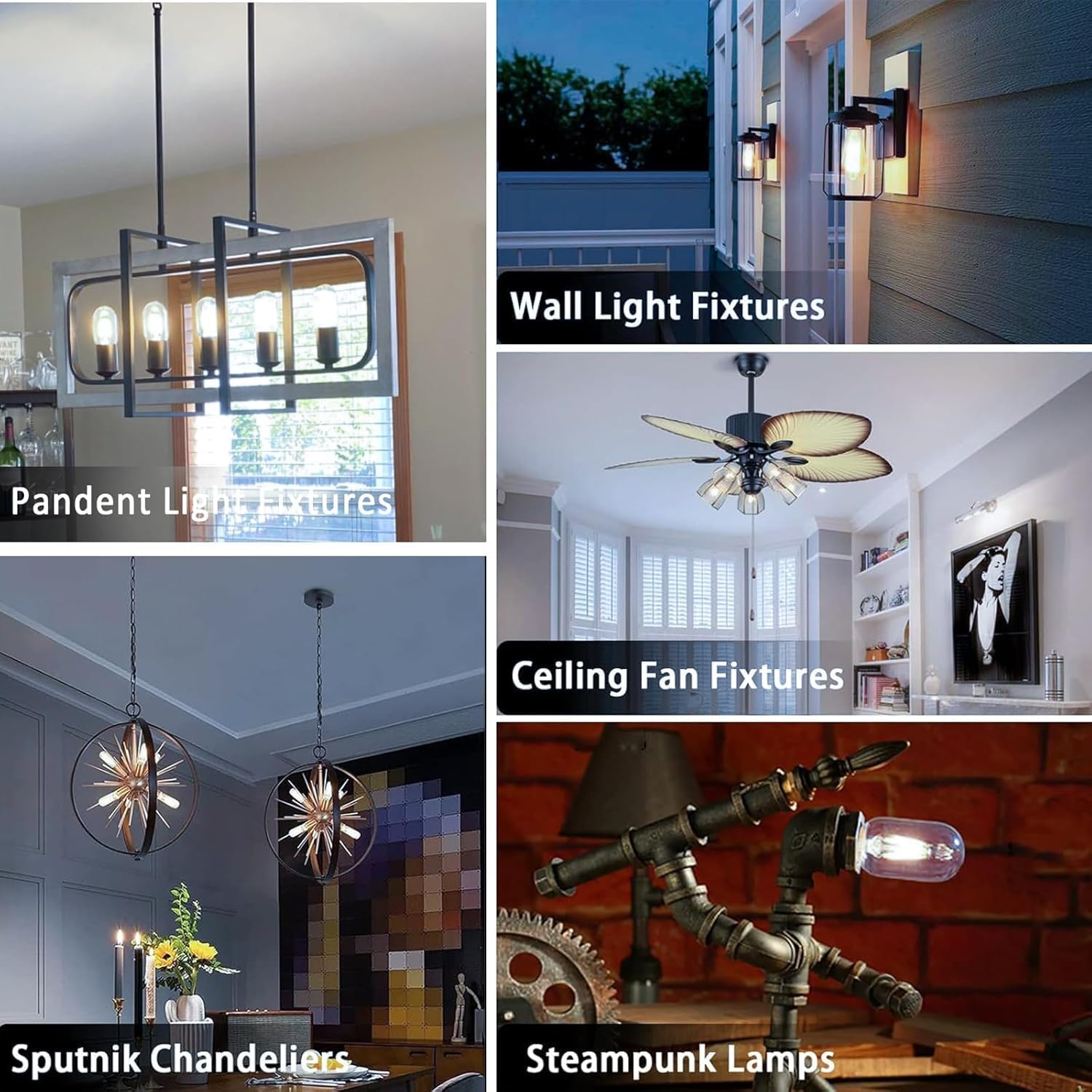 3.2 Inch 4000K Neutral White E26 LED Bulb 60 Watt Equal, AC 120V 600LM Edison Bulbs Dimmable, 6W T10 Tubular Filament Light Bulbs Clear Glass for Fan Pendant Wall Light, UL Certified-6 Pack