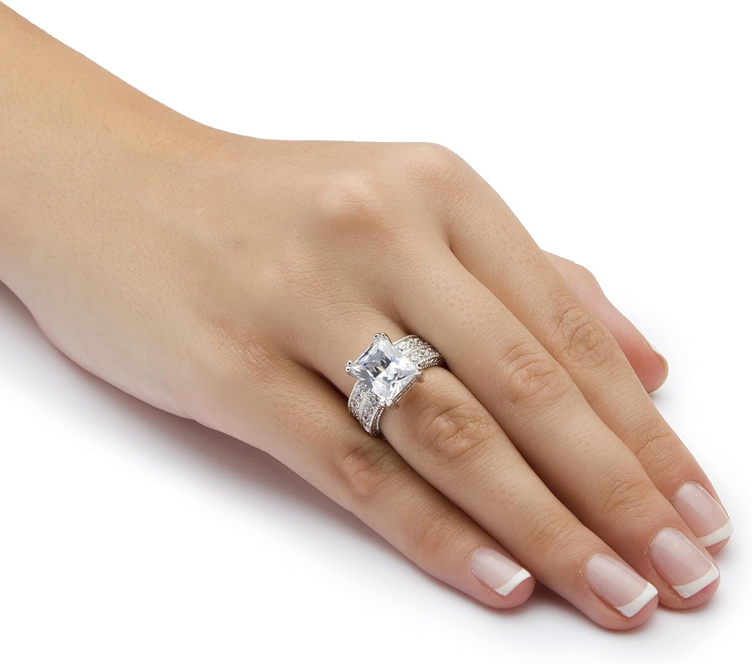 PalmBeach Sterling Silver Emerald Cut Cubic Zirconia Bridal Ring Set Sizes 5-10