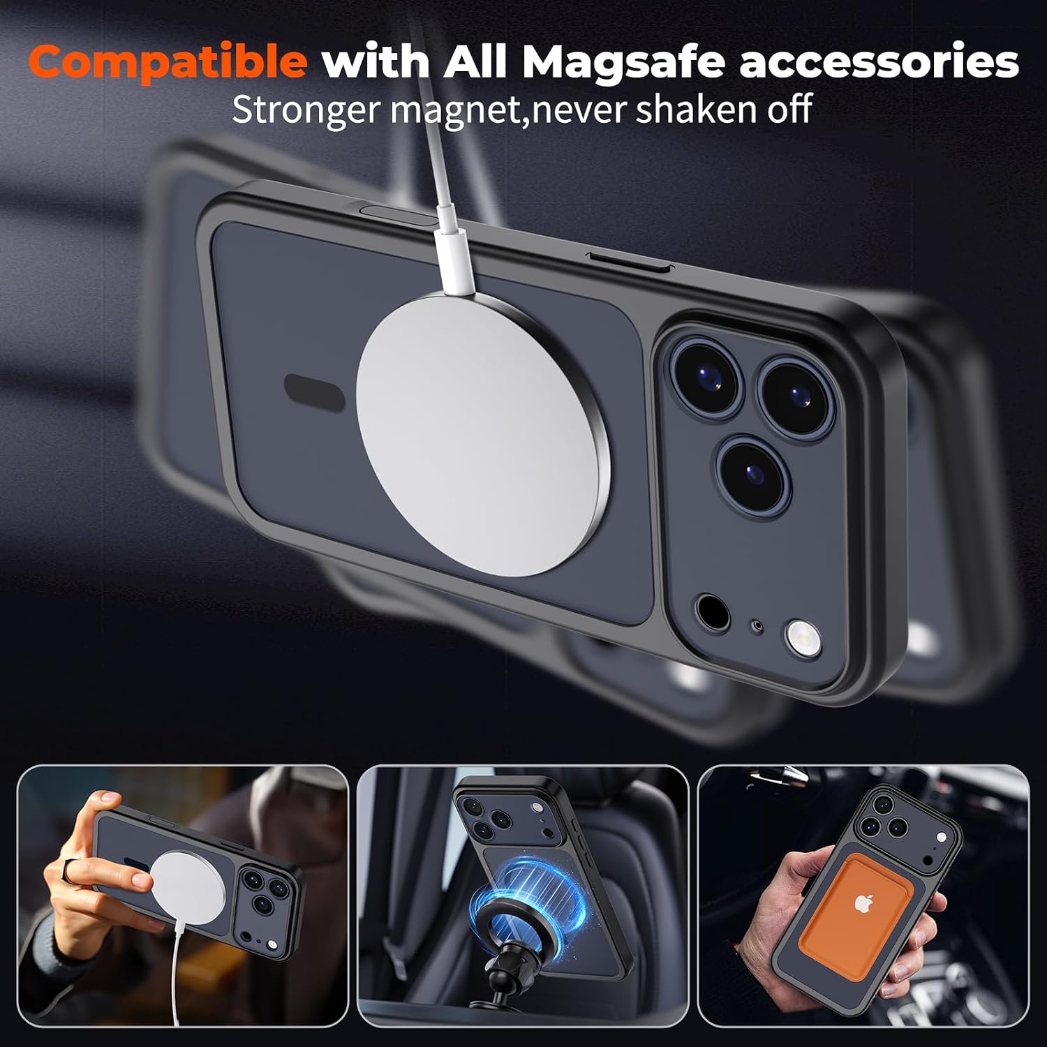 SUPFINE Magnetic for iPhone 17 Pro Case with Camera Control Button,[Full Camera Protection][1+Tempered Glass Screen Protector] Slim Translucent Matte Shockproof Phone Cover,Black