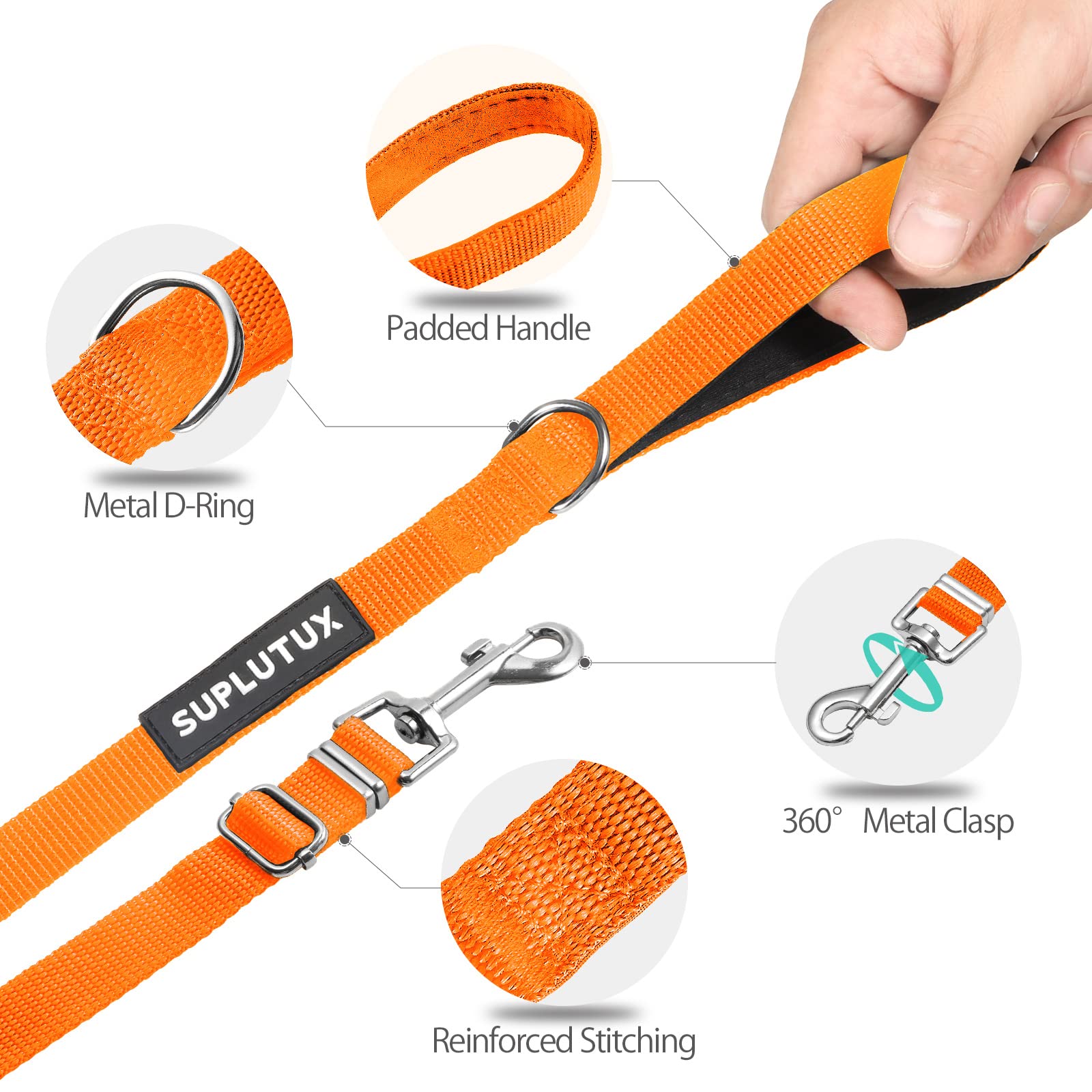 Training Lead for Dogs 3m/10ft Adjustable Long Line Dog Lead for Puppy Medium Large Dogs with Padded Handle & Storage Bag (Orange) - Image 2