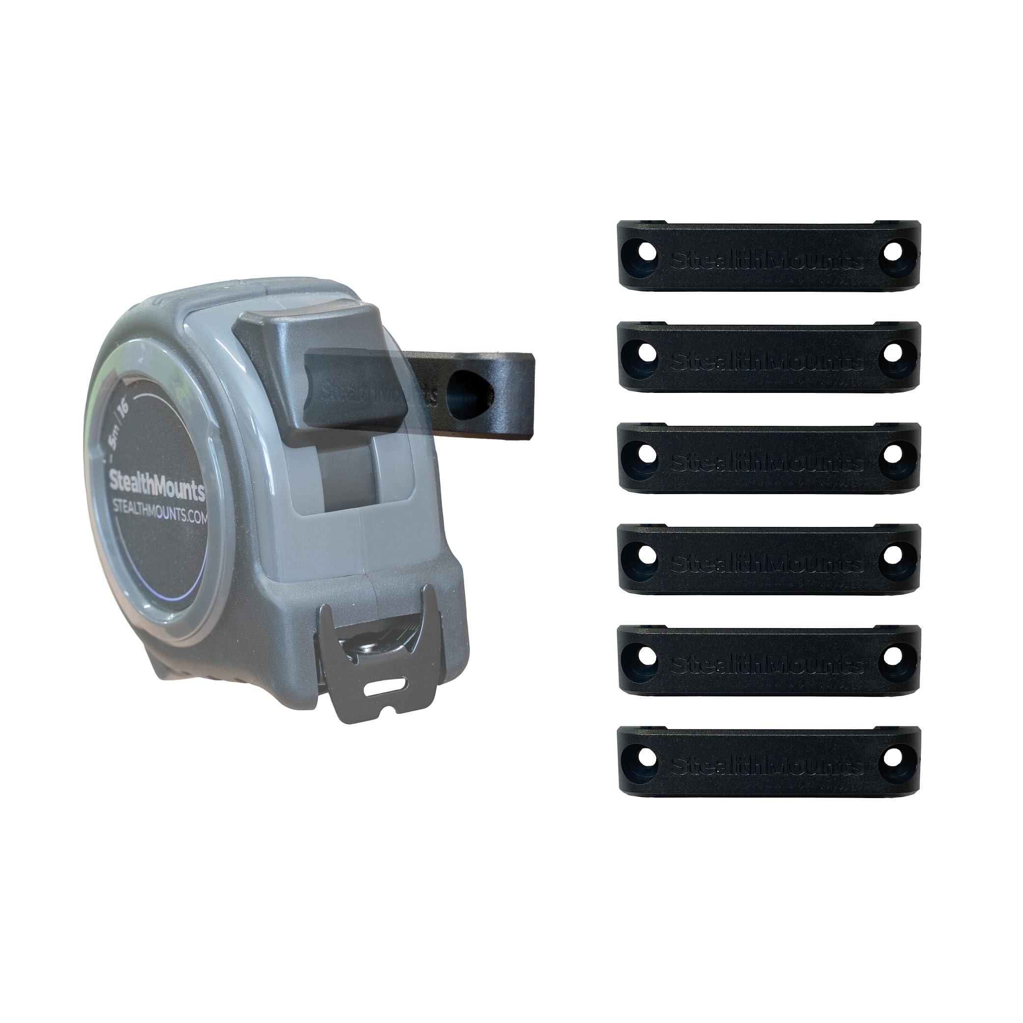 StealthMounts Black Bench Belt Plus - Universal Tool Holder | Bench Belt + Set | Perfect Tool Hanger for Power Tools, Tape Measures and Belt Clips (6 Pack)