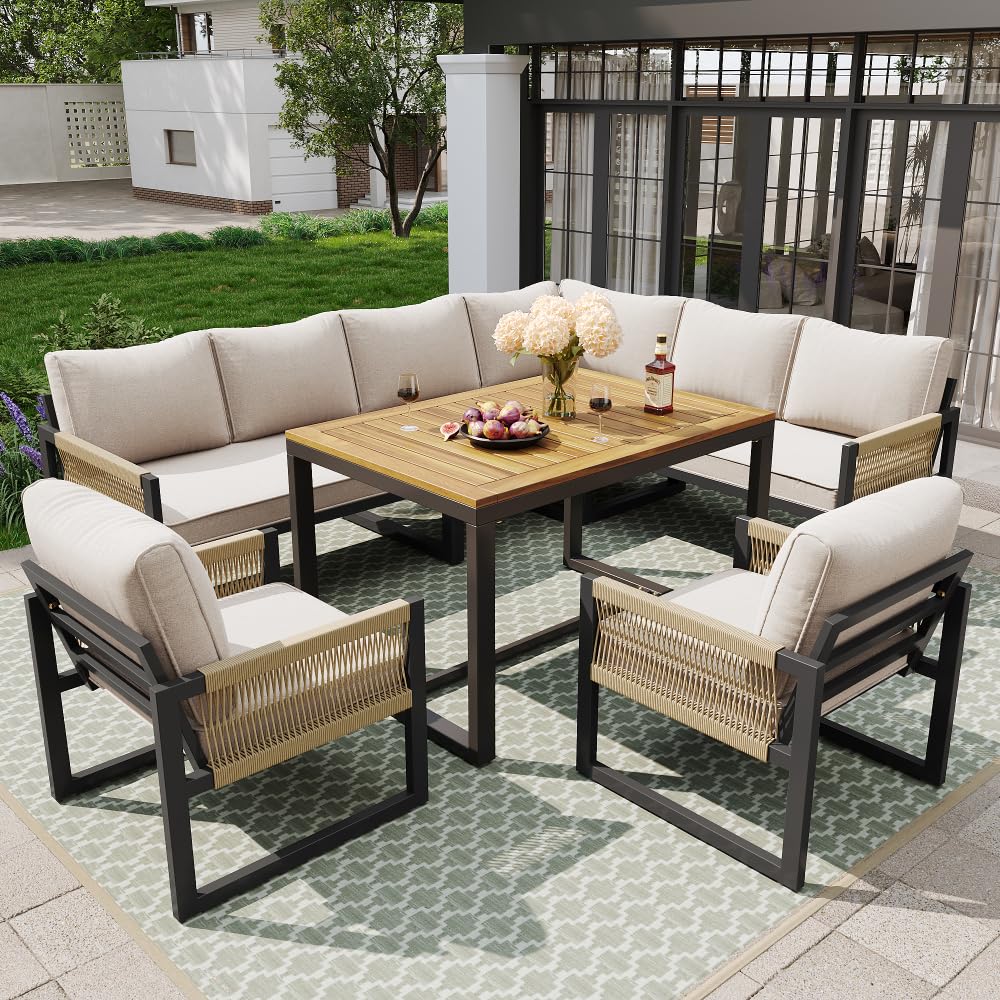 Salon de jardin exterieur 6/8 personnes,canapé de jardin exterieur,ensembles table et chaises de jardin pour 7-8 personnes,salon de jardin exterieur bois,adaptés aux jardins,balcons et terrasses
