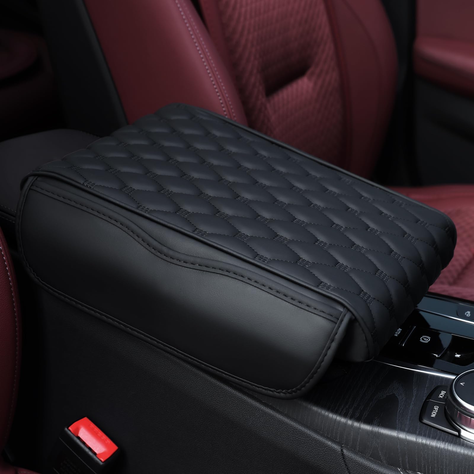 Einesin Car Armrest Cushion, PU Leather Auto Center Console Pad, Memory Foam Armrest Box with Storage Bag, Hand Rest Pillow with Organizer Pockets, Universal Fit for Most Vehicles (Black)