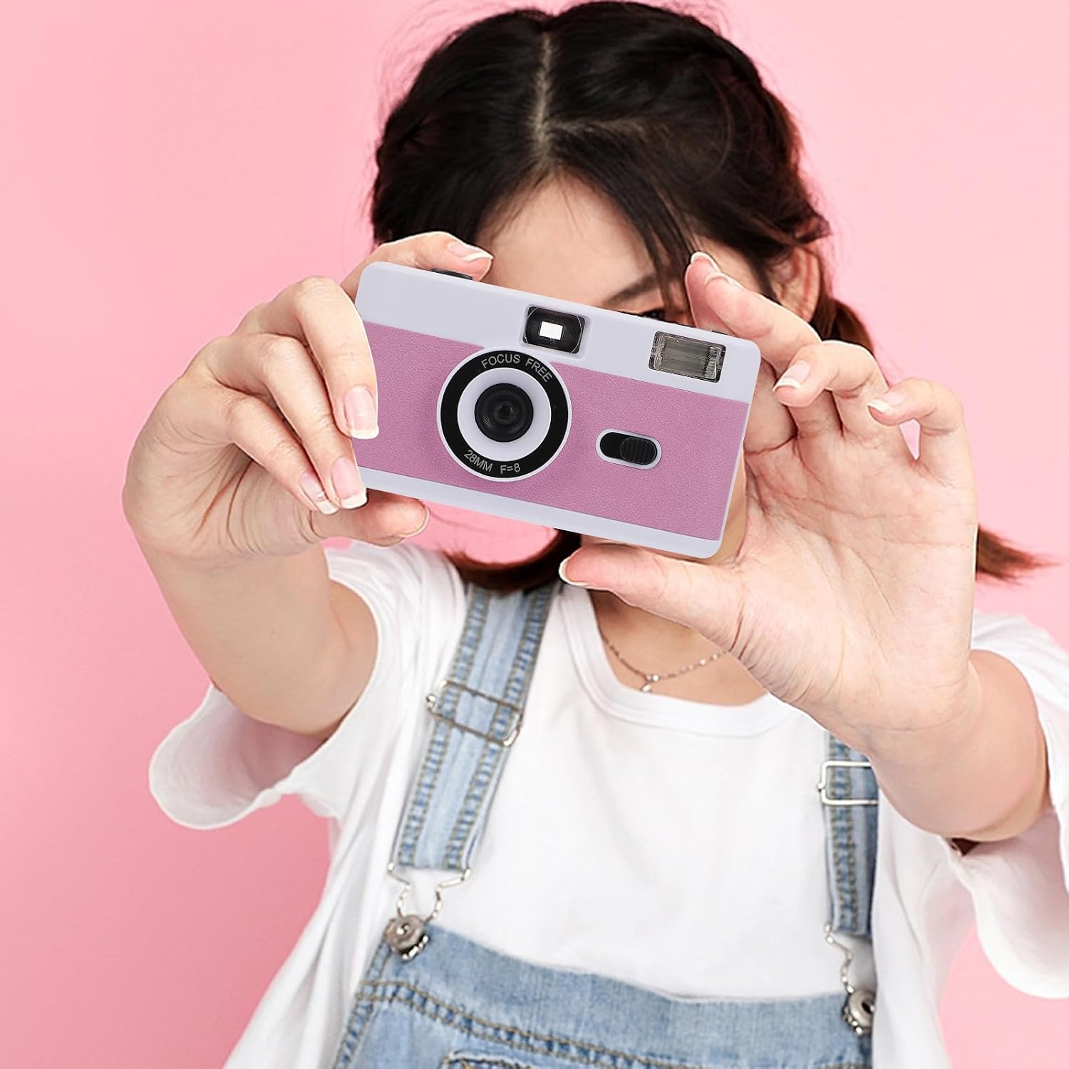 DOITOOL Retro Film Camera 35mm Point Shoot Abs Plastic Build-in Flash Reusable Vintage Camera for Photography Enthusiasts, Portable Lightweight Design in White, Pink, Purple