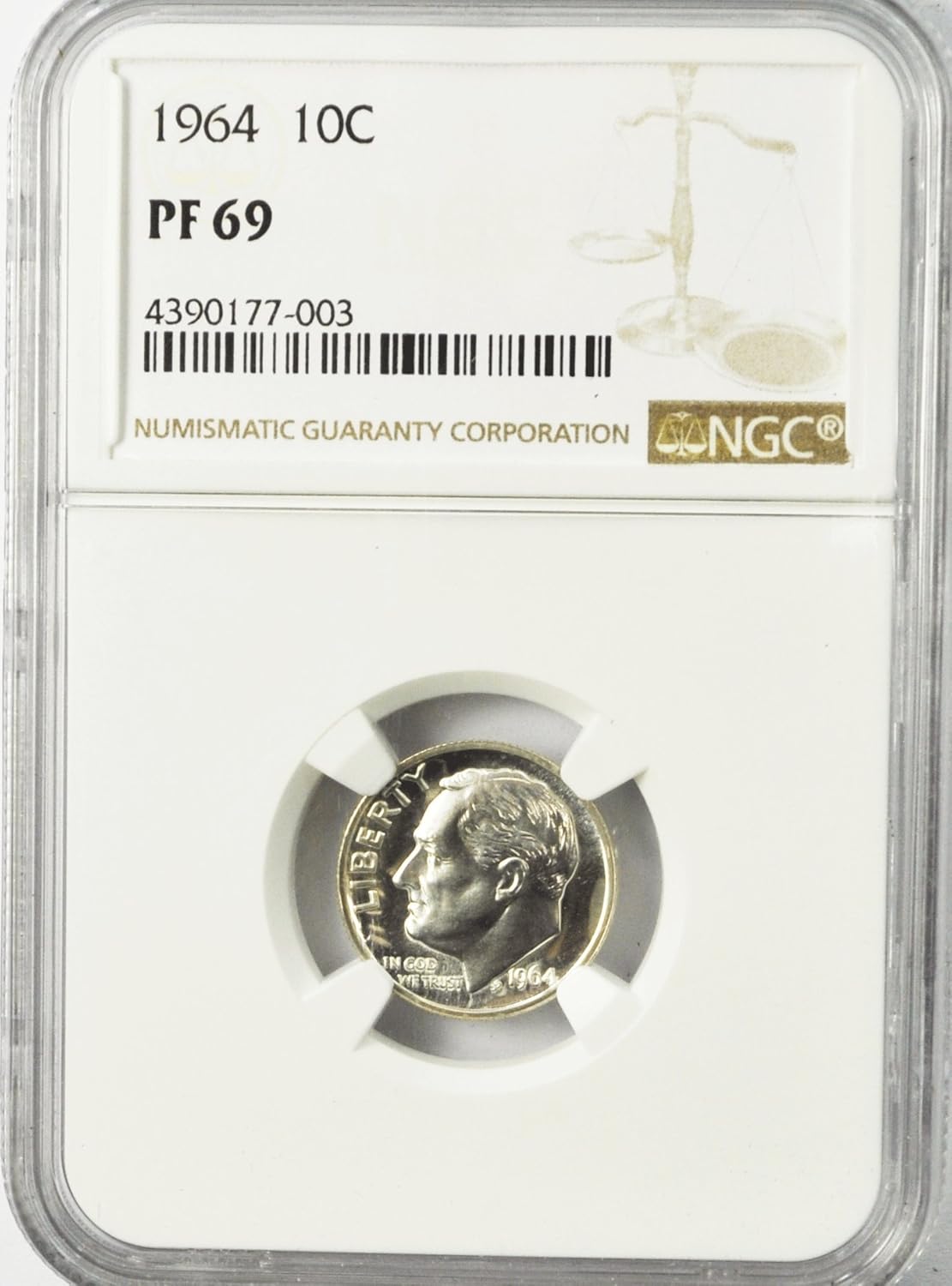 1964 P Roosevelt Proof Dime 90% Silver 10c PF69 NGC