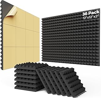 36 Pack Sound Proof Foam Panels for Walls with Self Adhesive, 2" X 12" X 12" High Density Acoustic Panels Sound Absorbing, Pyramid Design Soundproof Wall Panels for Studio and Home - Black